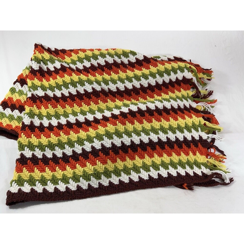 Vintage Handmade Crochet Afghan Throw Fall Colors Grannycore Cottagecore 48x60